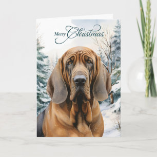 Bloodhound Dog Winter Woodland Forest Christmas Holiday Card