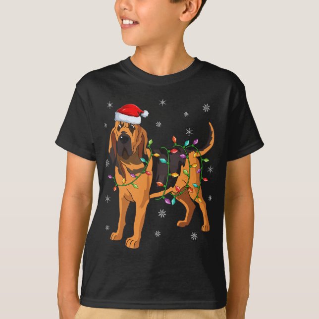 Bloodhound Dog Xmas Lighting Santa Hat Bloodhound  T-Shirt (Front)