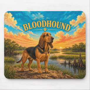 Bloodhound, Everglades Marsh Vintage Watercolor Mouse Pad