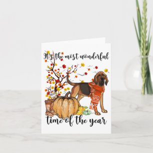 Bloodhound Fall Pumpkins Autumn Leaf Tree Card
