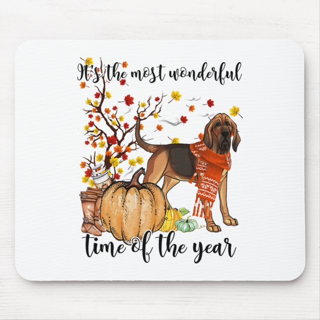 Bloodhound Fall Pumpkins Autumn Leaf Tree  Mouse Pad (Front)