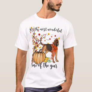 Bloodhound Fall Pumpkins Autumn Leaf Tree T-Shirt