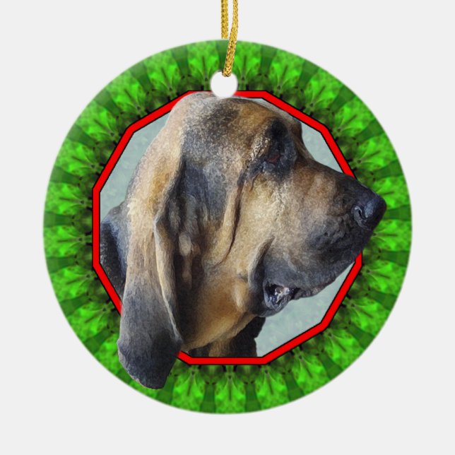 Bloodhound Happy Howliday Ceramic Tree Decoration (Front)