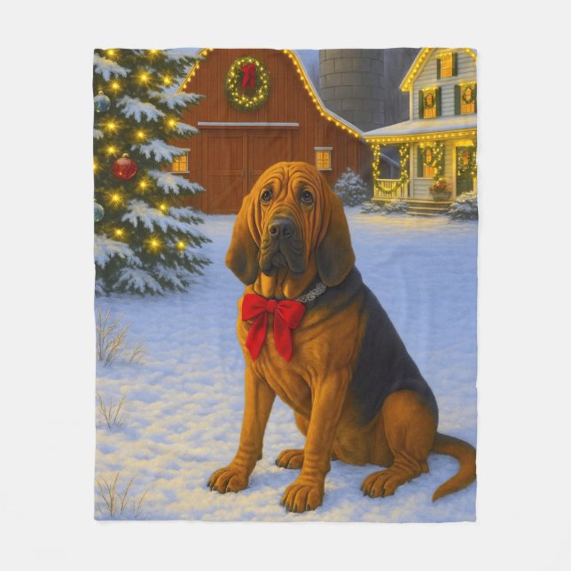 Bloodhound Holiday  Fleece Blanket (Front)