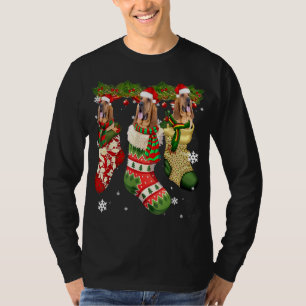 Bloodhound In Sock Christmas Santa Hat Xmas Dog Lo T-Shirt