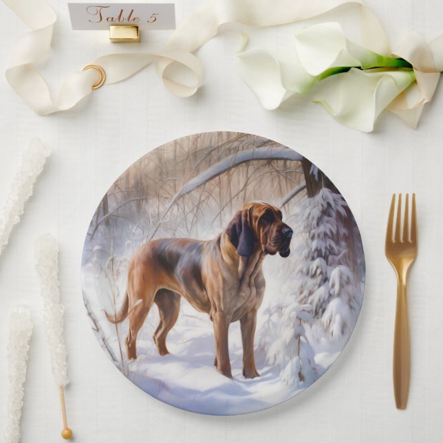 Bloodhound Let It Snow Christmas Paper Plate (Wedding)