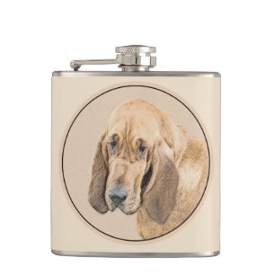 Bloodhound Painting - Cute Original Dog Art Hip Flask