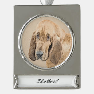 Bloodhound Painting - Cute Original Dog Art Silver Plated Banner Ornament