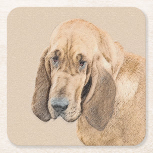 Bloodhound Painting - Cute Original Dog Art Square Paper Coaster
