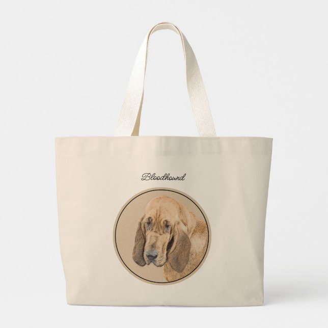 Bloodhound Painting Red Cute Scent Hound Dog Art Large Tote Bag (Back)