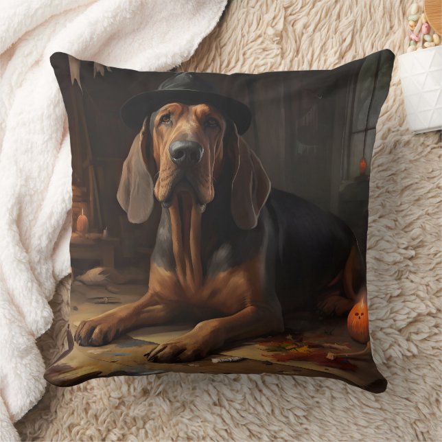 Bloodhound Pumpkins Halloween Scary  Cushion (Blanket)