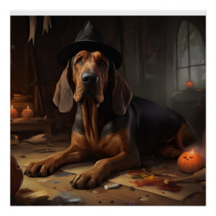 Bloodhound Pumpkins Halloween Scary Poster