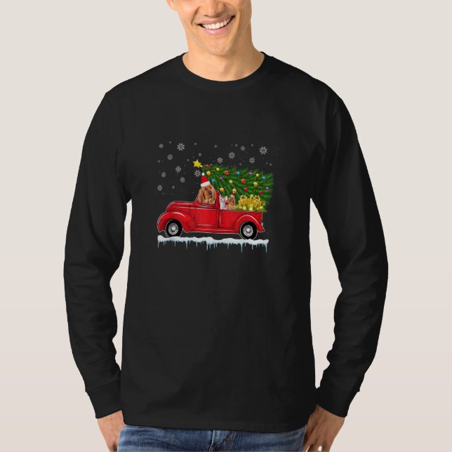 Bloodhound Red Car Truck Christmas Tree Funny Sant T-Shirt (Front)