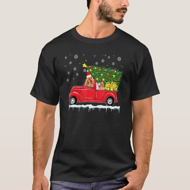Bloodhound Red Car Truck Christmas Tree Santa Xmas T-Shirt (Front)