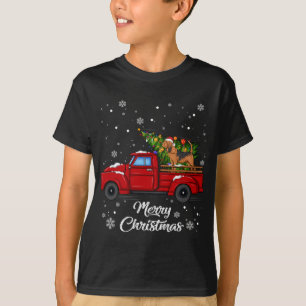 Bloodhound Riding Red Truck Merry Xmas Tree Dog Lo T-Shirt