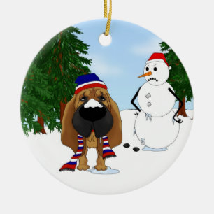 Bloodhound Winter Scene Ceramic Tree Decoration
