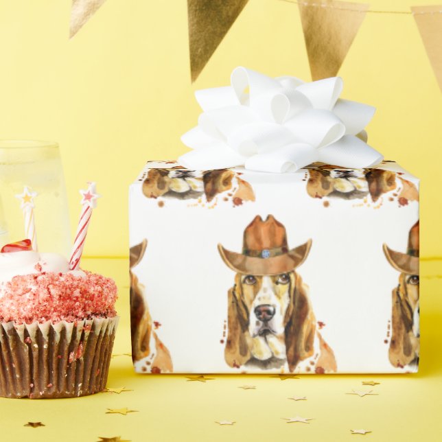 Bloodhound with Cowboy Hat  Wrapping Paper (Birthday Party)