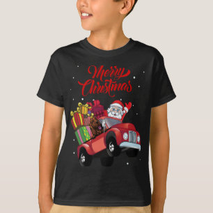 Bloodhound With Santa Claus In Red Truck Dog T-Shirt