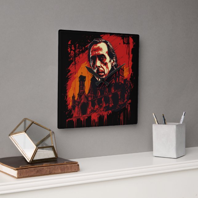 Bloodmoon Castle Square Wall Clock (Office)