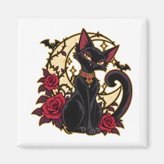Bloodmoon Familiar Black Cat Crescent Moon Magnet