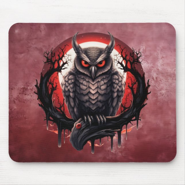 Bloodmoon Horned Owl Mouse Pad (Front)