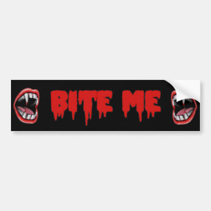 Bloody "Bite Me" Vampire Fangs Bumper Sticker