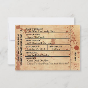 Bloody Coroner Toe Tag Halloween / Birthday Invite