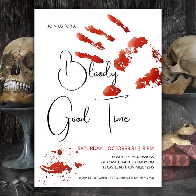 Bloody Good Time Halloween Invitation, Bloody Hand Invitation (Bloody good time Halloween invitation with bloody handprint invite blood splatter)
