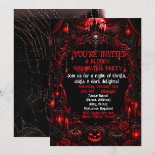Bloody Gothic Halloween Party Haunted Castle Black Invitation