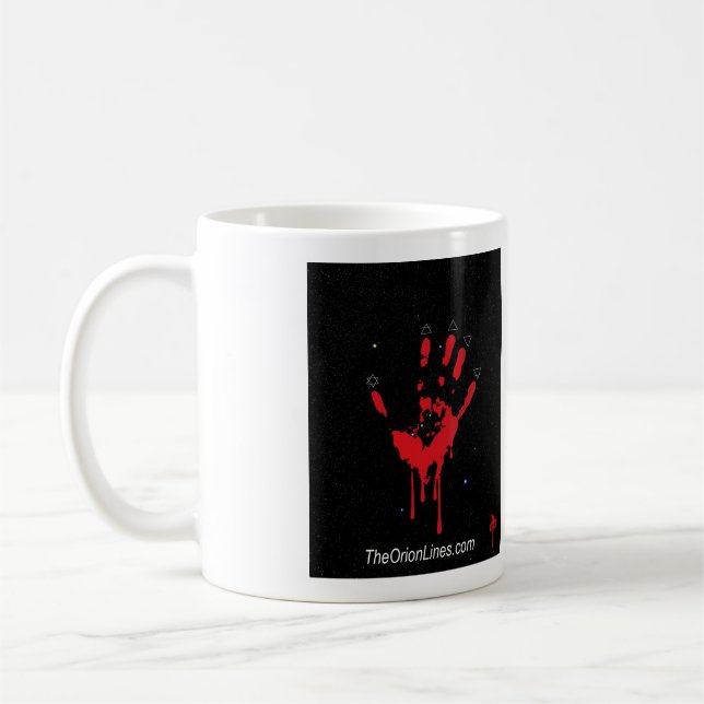 bloody hand over orion mug (Left)