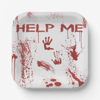Bloody Hand Print Blood Splattered Halloween Paper Plate