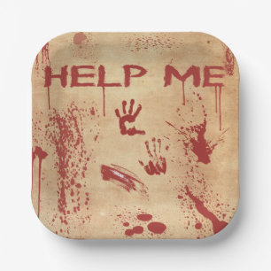 Bloody Hand Print Blood Splattered Halloween Paper Plate