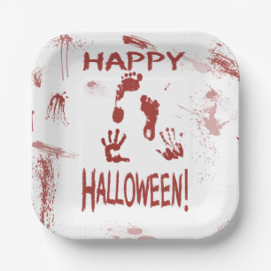 Bloody Hand Print Happy Halloween Paper Plate