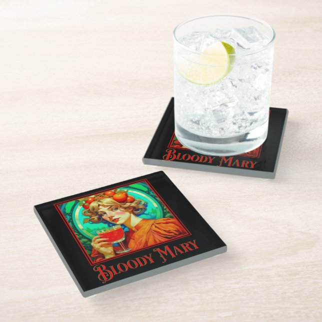 Bloody Mary Art Nouveau Glass Coaster (Angled)