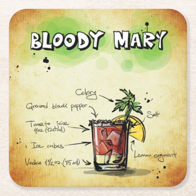 Bloody Mary Bartender Drink Recipe Square Paper Coaster (Front)
