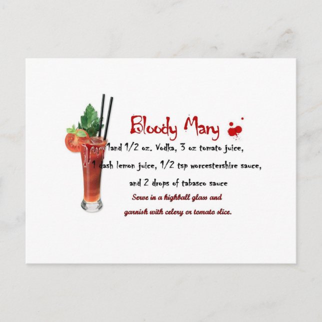 Bloody Mary Drink Recipe Postcard (Front)
