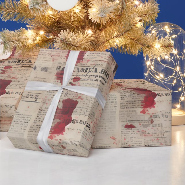 Bloody Newspaper Print Wrapping Paper (Holidays)