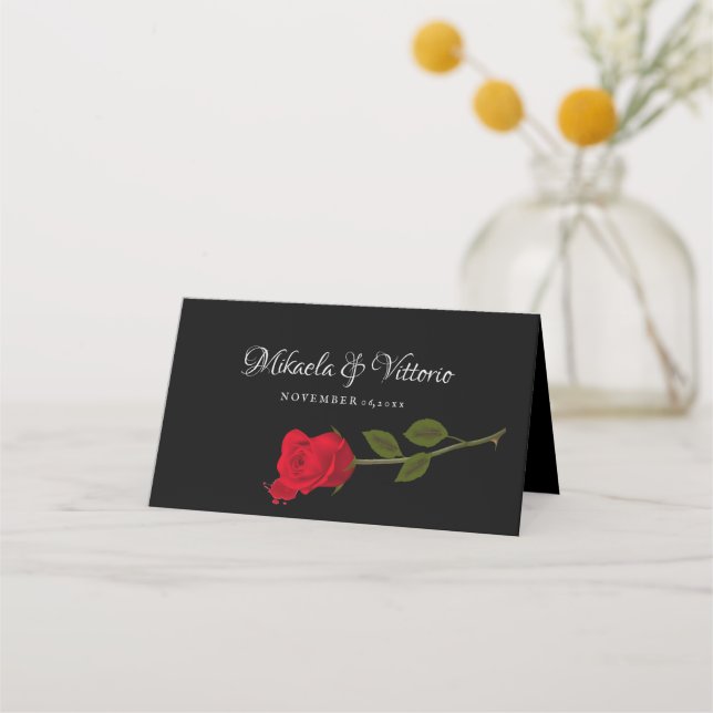 Bloody Rose Elegant Black Gothic Wedding Place Card (Front)