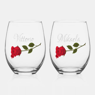 Bloody Rose Elegant Black Gothic Wedding Stemless Wine Glass