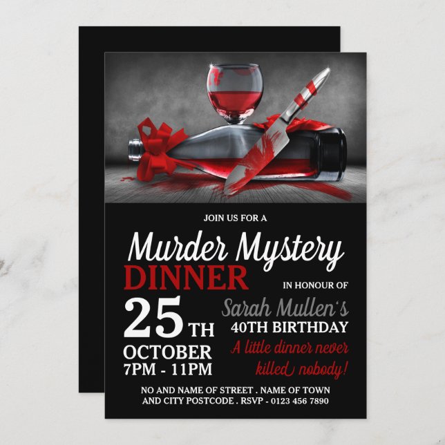 Bloody Scene, Murder Mystery Birthday Dinner Invitation (Front/Back)