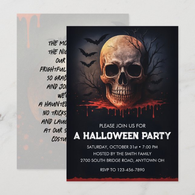 Bloody Skull Halloween Party Invitation (Front/Back)