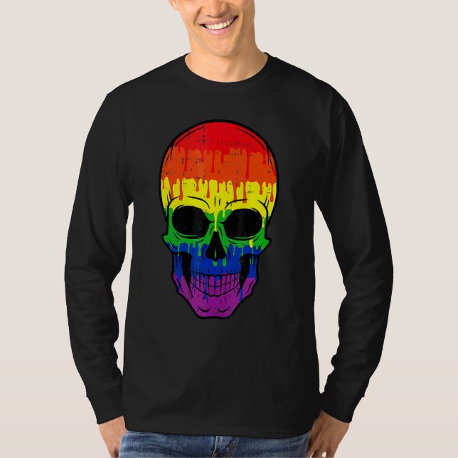 Bloody Skull Lgbt Gay Pride Costume Easy Halloween T-Shirt (Front)
