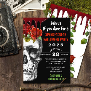 Bloody Skull Rose Adult Halloween Costume Party Invitation