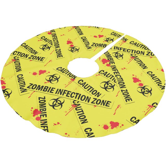 Bloody Zombie Biohazard Warning Keep Out Horror Brushed Polyester Tree Skirt (Angled)