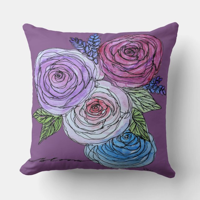 Bloom 4 Roses (purple) Cushion (Front)