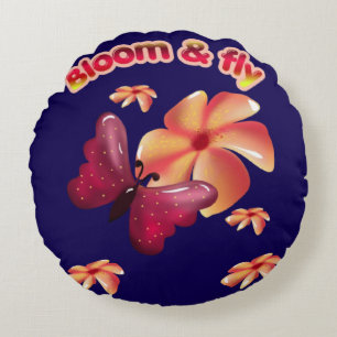 Bloom and Fly Butterfly Flower Aesthetic Cute Insp Round Cushion