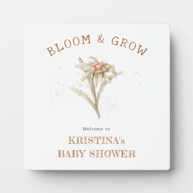 Bloom and Grow Edelweiss Baby Shower Welcome Plaque (Front)