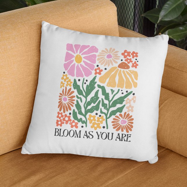 Bloom As You Are Boho Floral Inspirational Quote Cushion (Creator Uploaded)