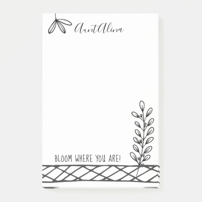 Bloom! Black and White Floral Illustration Post-it Notes (Front)