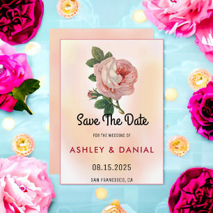 Bloom blush pink rose floral Wedding Save the Date Invitation